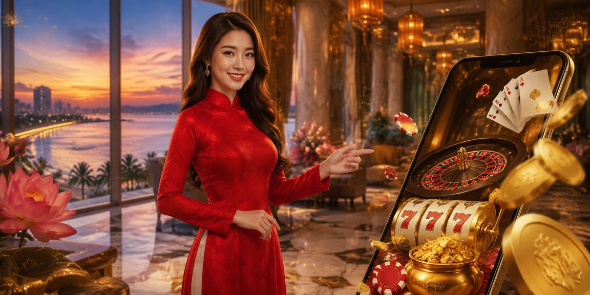 Người phụ nữ Đà Nẵng mặc áo dài sử dụng điện thoại chơi casino trực tuyến